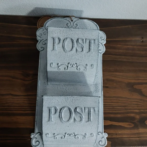 White Vintage Style French Country Mail Slot Wall Planter Decorative Post Box